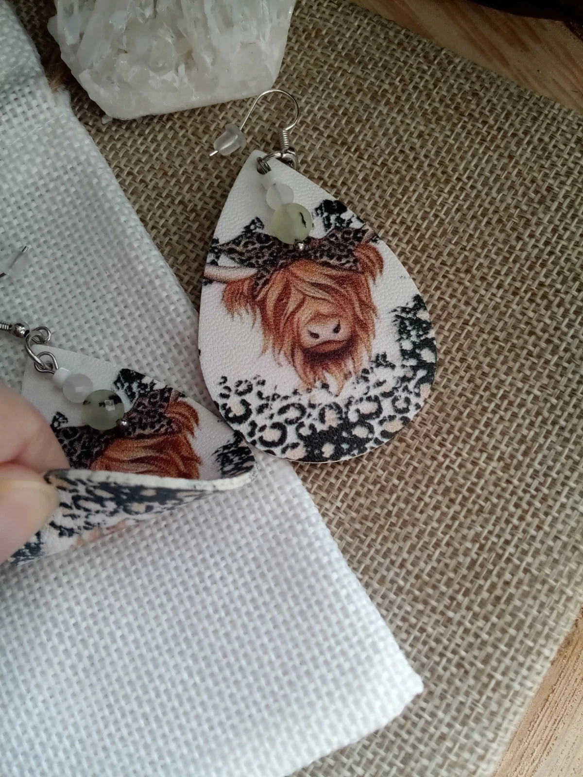 Boucles d'oreilles vaches et pierres semi précieuses – photo 3